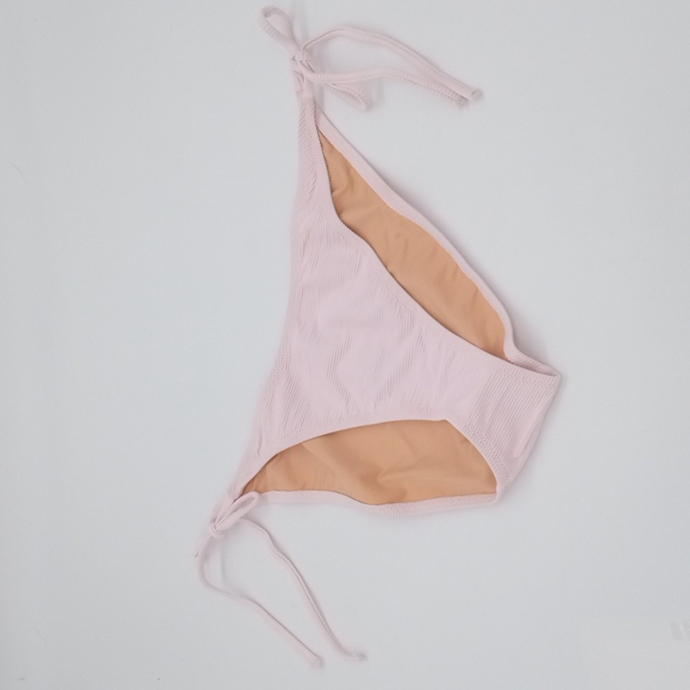 J. Crew Ribbed Curved-Waist Cheeky String Bikini Bottom Pale Blossom Pink